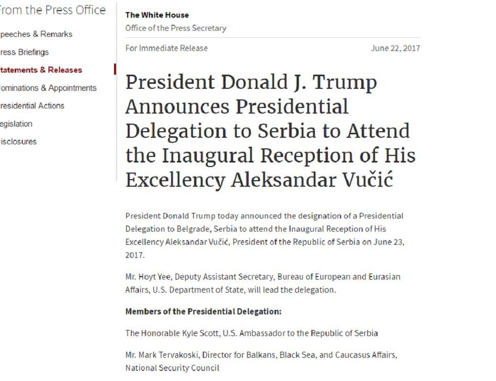 РИСПЕКТ: Неће доћи Трамп, а ни његов заменик, па ни заменик заменика.. Свратиће један од помоћника?